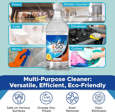 Steam and Go Multi-Purpose Cleaner - 32 oz Intense Degreaser, Deep Stain Remover, Odor Eliminator with Oxy Power for
