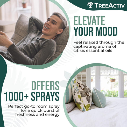 TreeActiv Aromatherapy Room Spray, 4 oz, Natural Citrus Air Freshener, Essential Oil Odor Eliminator