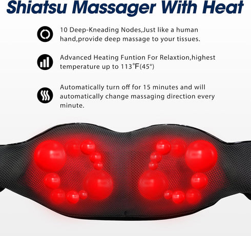 Shiatsu Neck and Back Massager with Heat, Electric Deep Tissue Kneading for Neck and Shoulder Pain Relief, Best Gifts