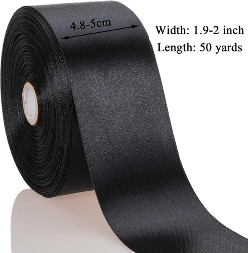 YASEO 2 Inch Black Solid Satin Ribbon, 50 Yards for Gift Wrapping, Floral Bouquets, Wedding Party Decoration