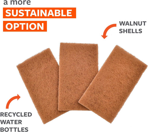Pack 3 Full Circle Neat Nut Walnut Scour Pads, of Dual-Sided Non-Scratch Dish Scrubbers Made with Plant-Based