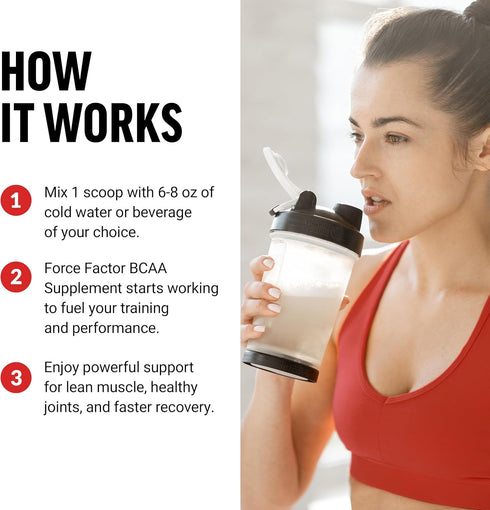 Force Factor BCAA Amino Acids Supplement 2:1:1, Cherry Limeade, 30 Servings, No Artificial Colors