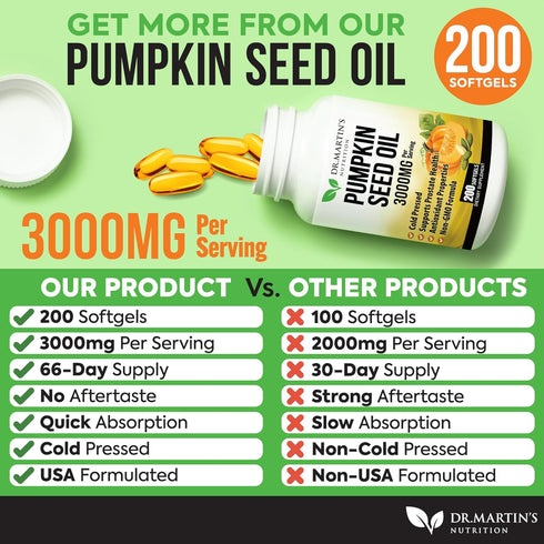 3000mg Cold Pressed Pumpkin Seed Oil, DHT Blocker for Hair Growth, Supports Heart and Skin Health