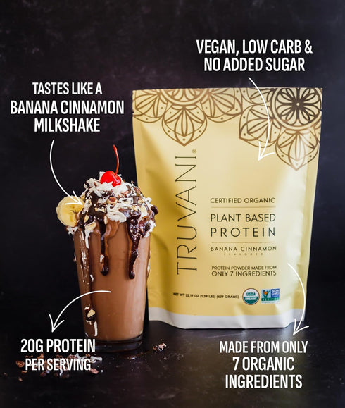 Truvani Vegan Pea Protein Powder | Banana Cinnamon | 20g Organic Plant-Based Protein | 1 Serving | Keto