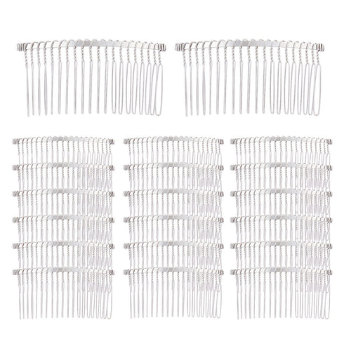 Lawie 20 Pack Silver Metal Side Hair Combs - 20 Teeth Wire Twist Clips for Wedding Bridal Veil, French Twist Updo