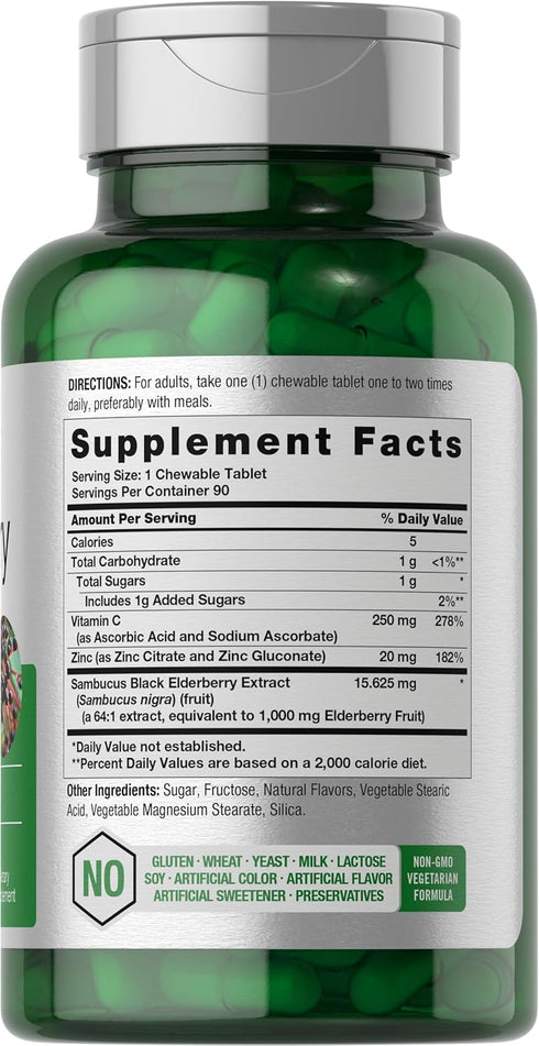 Horbaach Sambucus Elderberry, Vitamin C and Zinc Chewable Tablets | 90 Count | Immune Support Complex | Vegetarian, Non-GMO, and Gluten Free Supplement
