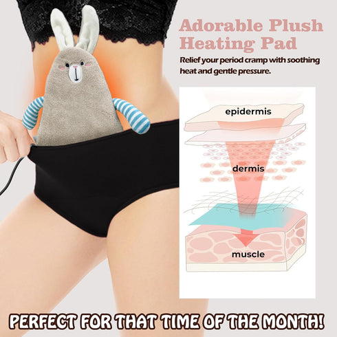 Stuffed Animal Heating Pad for Period Cramps, Cute Plush Gift for Teen Girls, USB Powered Heat Pad