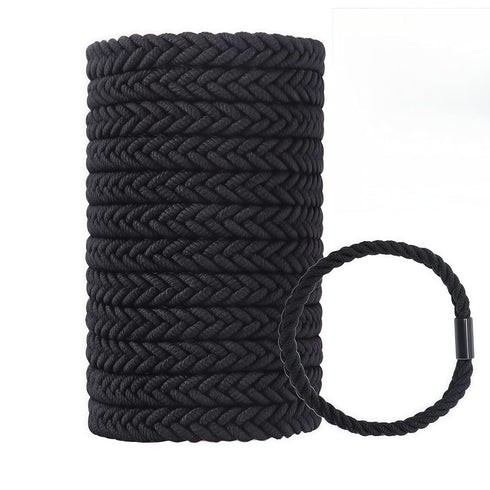 Large Braided Men's Hair Ties - Black Hair Bands for Longhairs, 12 Packs Durable Ponytail Ties for Thick and Thin Hair