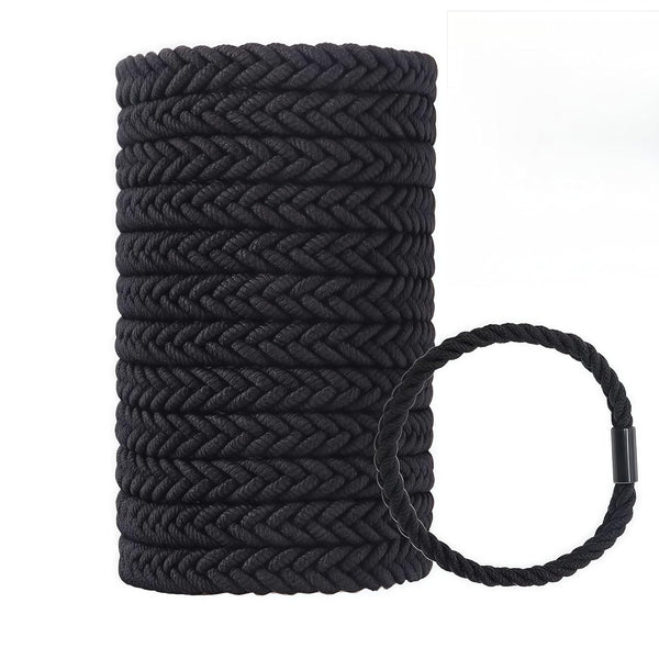 Large Braided Men's Hair Ties - Black Hair Bands for Longhairs, 12 Packs Durable Ponytail Ties for Thick and Thin Hair