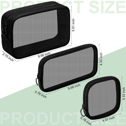 Weewooday 4 Pcs Mesh Makeup Bag, Travel Toiletry Pouch with Zipper, Black, Small, Large, Medium