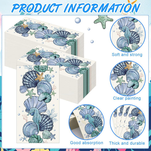 Jingmore 100 Summer Pcs Coastal Ocean Paper Napkins Disposable Guest Towels for Bathroom Beach Paper Hand Towels Bulk