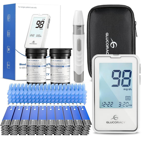 Blood Glucose Monitor Kit with 100 Blood Sugar Test Strips & Lancets, Glucometer, Lancing Device, Travel Case for Home