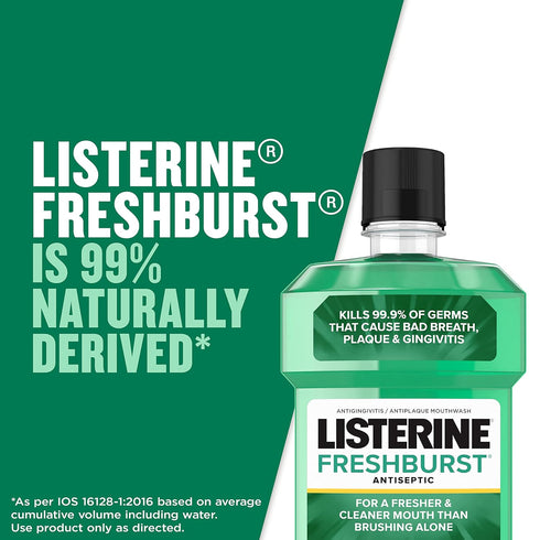 Listerine Freshburst Antiseptic Mouthwash, Kills 99% of Germs, Spearmint, 1 L, Pack of 2