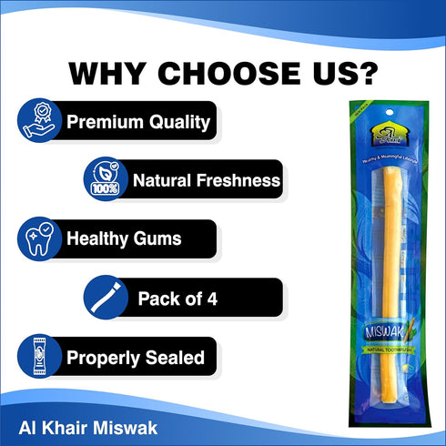 Al Khair Peelu Miswak Stick, Natural Toothbrush for Teeth Whitening, Organic Sewak Sticks for Healthy Gums (4)