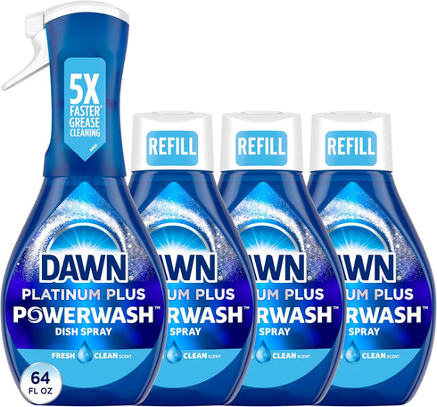 Dawn Platinum Powerwash Dish Spray, Fresh Scent Bundle, 1 Spray + 3 Refills (Pack of 4)