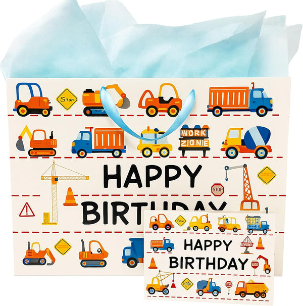 Shimmer Anna Shine 13 Large Construction Vehicles Birthday Gift Bag Set Trucks,