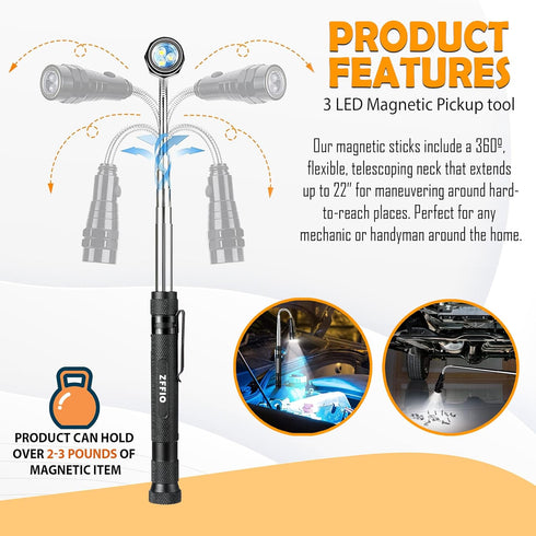 ZFFIO Gifts for Men Stocking Stuffers for Adults Christmas - Magnetic Flashlight Pickup Tool White Elephant Gifts