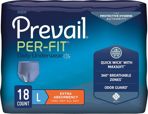 Prevail Per-Fit Disposable Underwear Male Pull On with Tear Away Seams Large,