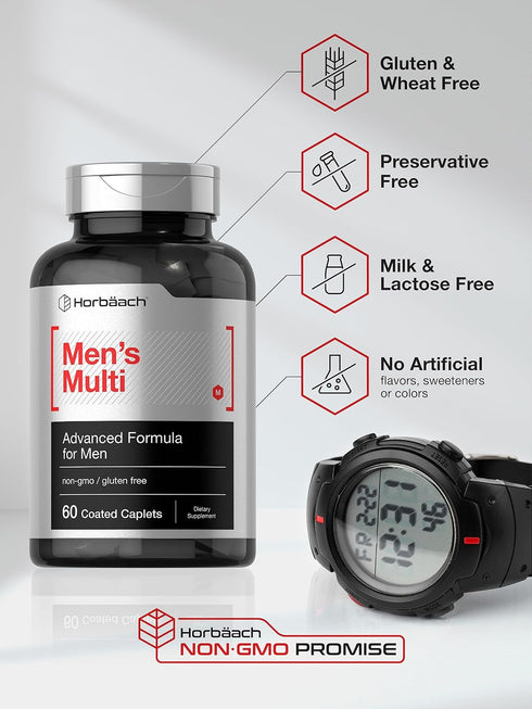 Horbaeach Multivitamin for Men | 60 Caplets | Non-GMO & Gluten Free Vitamins & Minerals Daily Supplement