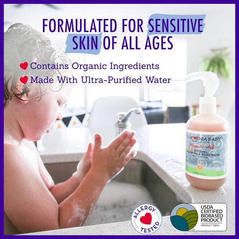 Set 2oz 8.5oz California Baby Eczema Treatment | Eczema Cream + Eczema Body Wash | Colloidal Oatmeal + Aloe Vera |