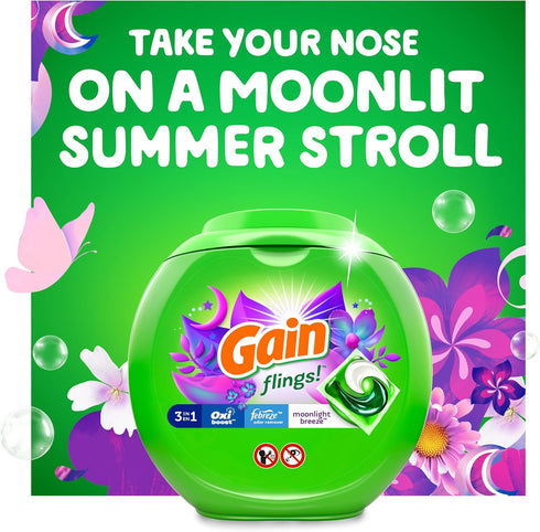 Gain flings Laundry Detergent Soap Pacs, HE Compatible, 112 ct, Long Lasting Moonlight Breeze