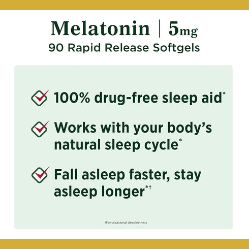 Nature's Bounty Melatonin 5mg 90 Softgels | 100% Drug Free Sleep Aid for Relaxation & Sleep Health