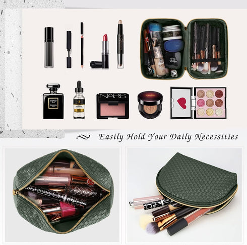 KTMOUW 3 Pcs Waterproof Makeup Bag Set, Portable Travel Cosmetic Organizer Storage Bag for Women, Deep Green