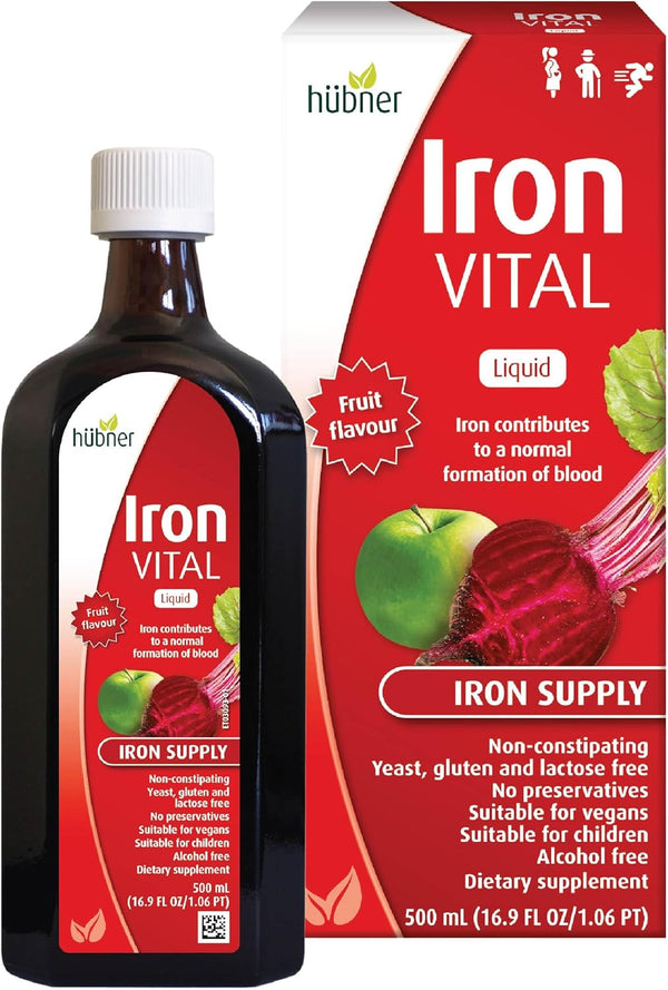 Huebner Iron Vital Liquid Iron Supply with Vitamin C, Vegan Dietary Supplement, 500 ml Bottle