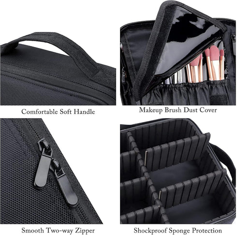 JOURMON Travel Makeup Bag - Portable Cosmetic Case Organizer with Adjustable Dividers for Makeup Brushes and Accessories