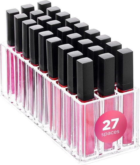 Lip Gloss Organizer, Acrylic Lipstick Holder, Clear Cosmetic Countertop Organizers, 27 Spaces