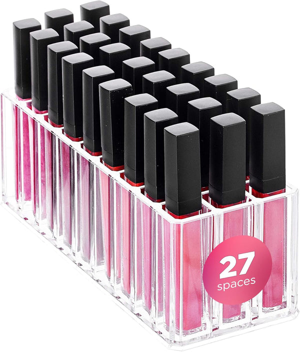 Lip Gloss Organizer, Acrylic Lipstick Holder, Clear Cosmetic Countertop Organizers, 27 Spaces