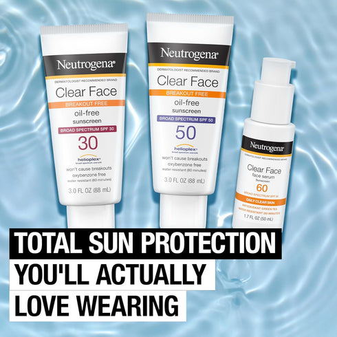 Neutrogena Clear Face Sunscreen Lotion for Acne-Prone Skin, Broad Spectrum SPF 50, 3 fl. oz