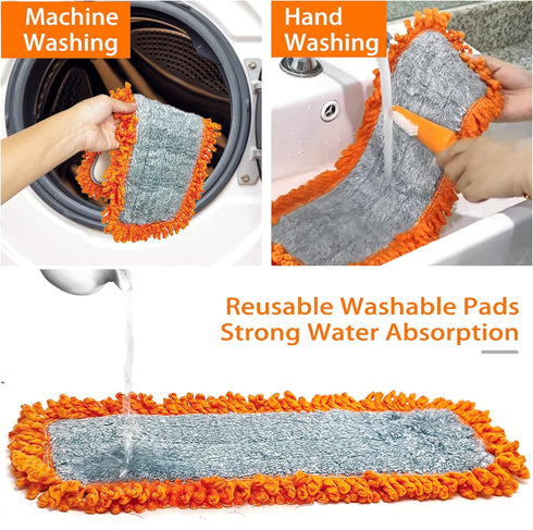 JEHONN Dust Mop for Floor Cleaning with 2 Washable Microfiber Pads, Dry Wet Flat Mop for Hardwood, Laminate, Tile