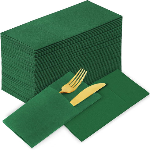 KAMMAK Green Napkin Disposable Cloth Like Dinner Paper Napkins with Pocket 100