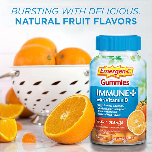 Emergen-C Immune+ Immune Gummies, 45 Count, Vitamin D plus 750 mg Vitamin C, Caffeine Free, Gluten Free