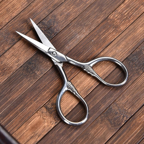 Small Facial Hair Scissors, Stainless Steel Straight Tip Snips for Grooming Kit, Eyebrows, Beard, PU Case