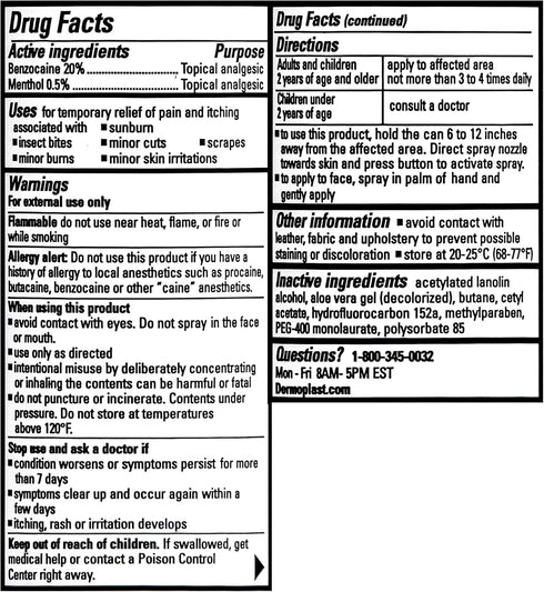 Dermoplast Pain, Burn & Itch Relief Spray for Minor Cuts, Burns and Bug Bites, 2.75 Oz, Pack of 2 (Packaging May Vary)