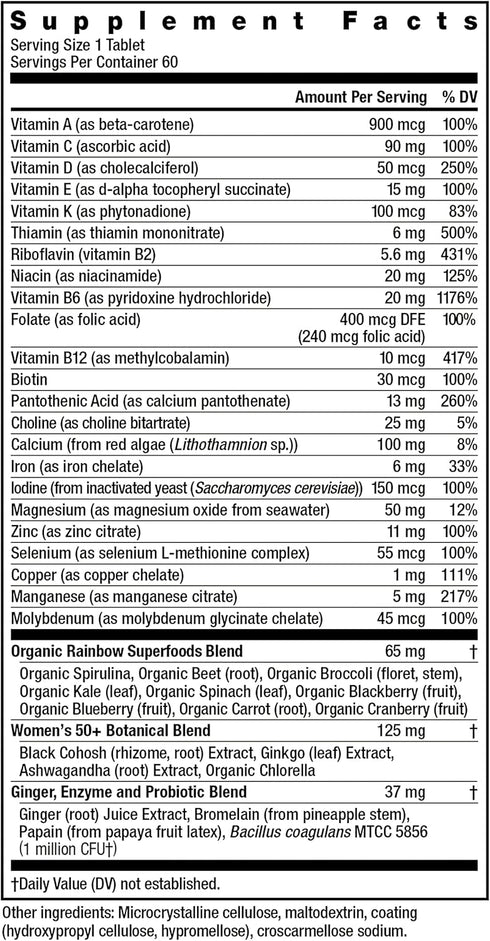 Rainbow Light Multivitamin for Women 50+, 60 Tablets, Vitamin C, D & Zinc, Probiotics for Immune Support
