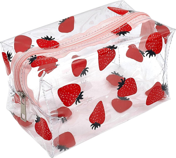 Cute Transparent Makeup Bag, Waterproof Toiletries Storage Bag, Large Capacity Portable Makeup Bag (Strawberry)