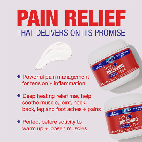 Blue Goo Pain Relieving Cream, Maximum Strength for Back/Neck Pain, Made with 100% Pure Emu Oil (4 oz, 2 Pack)