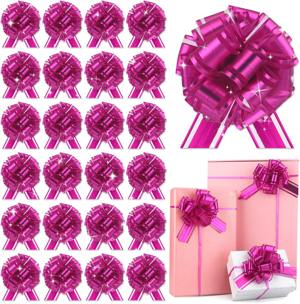 OULOVECO 24pcs Rose Pink Pull Bow for Gift Wrapping Basket Xmas Gift Bows
