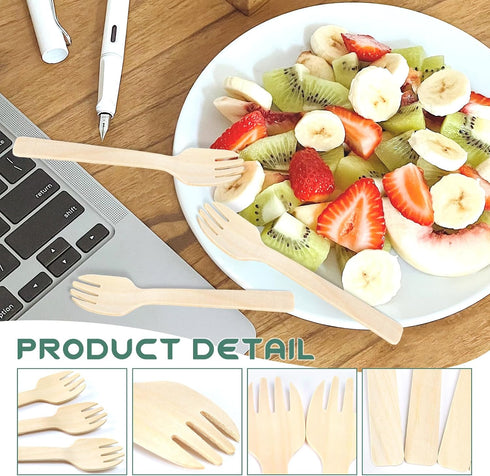 200 Pack 4" Mini Wooden Spork, Biodegradable Birchwood Disposable Spork for Camping, Party, Wedding