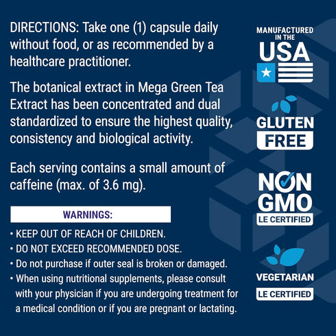 Life Extension Decaffeinated Mega Green Tea Extract, 100 Capsules, Antioxidant Protection