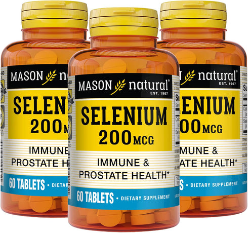 Mason Natural Selenium 200 mcg - Antioxidant Supplement for Immune Support & Prostate Health, 60 Tablets (Pack of 3)