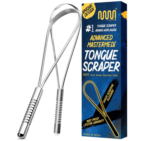 MasterMedi Tongue Scraper for Adults, 100% Stainless Steel Tongue Cleaner, Easy to Use, Pack of 2