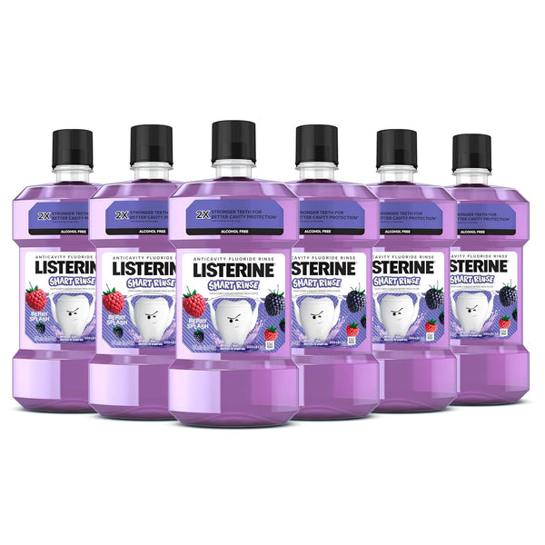 Listerine Smart Rinse Kids Mouthwash, Alcohol-Free Anticavity Fluoride, Berry Splash Flavor, 500 mL (Pack of 6)