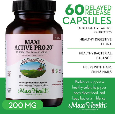 Probiotics for Digestive Health and Gut – 60 Capsules, 15 Strains, 20 Billion CFU, Daily Probiotic for Men and Women
