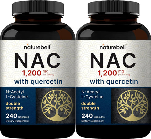 2 Pack NAC Supplement (N-Acetyl Cysteine) with Quercetin, 1,200mg Per Serving, 480 Capsules for Immune, Liver, & Lung