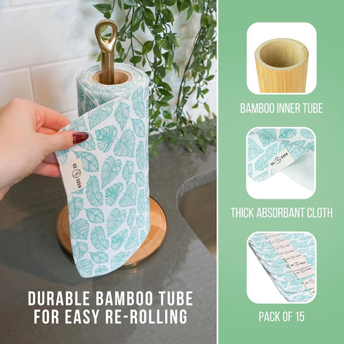 Reusable Paper Towels, 15 Pieces Pack of Washable & Paperless Towels, 100% Cotton, Highly Absorbent for Kitchen