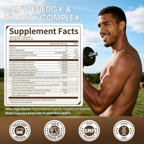 inch CoQ10, Immune 120 Count M Beef Organs Supplement, Beef Liver Capsules, with Kidney, Pancreas, Tribulus Terrestris